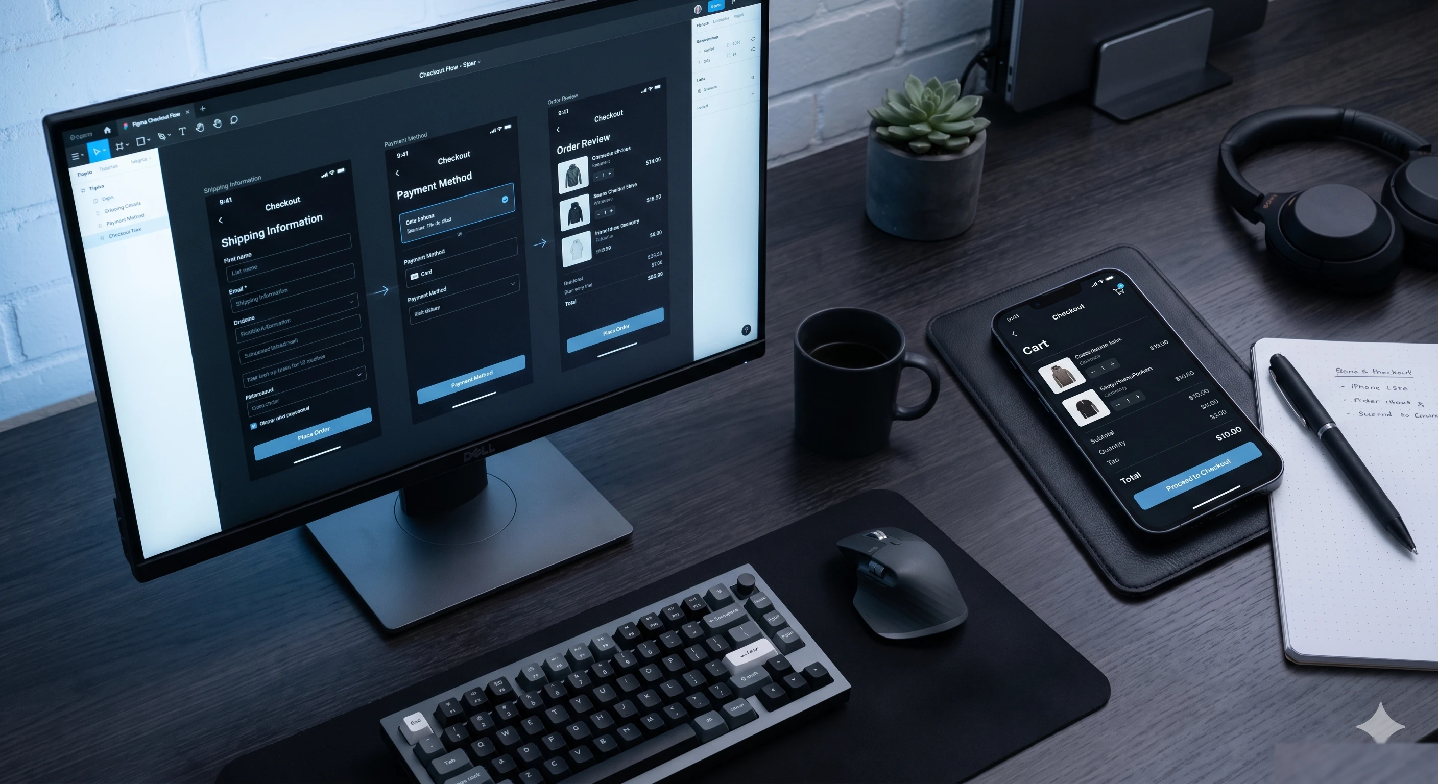 Custom e-commerce checkout flow on dual screens — FactoryJet e-commerce development