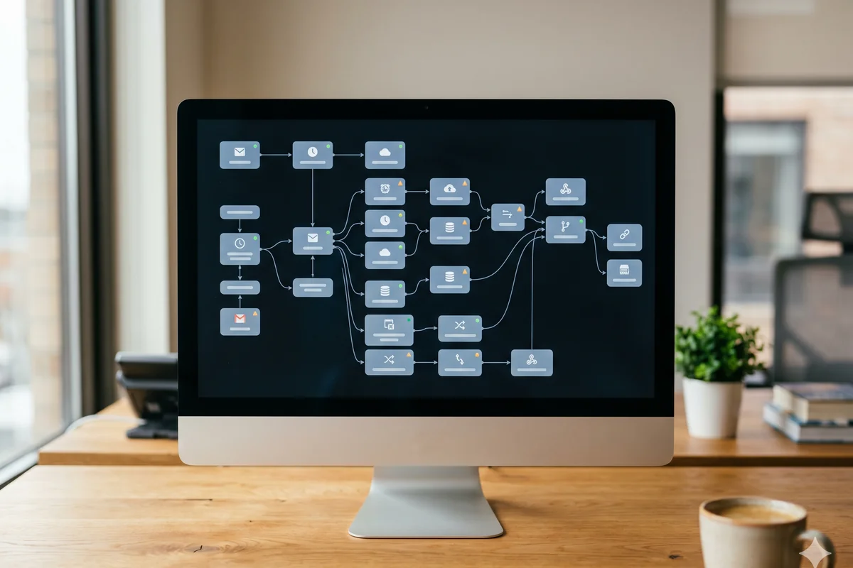 A workflow view showing agent actions, approvals and escalation points